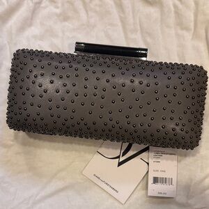 Dark gray small studded leather bag